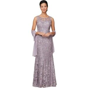 Alex Evenings Womens Long Dress with Shawl Size 16P Wisteria Mother of the Bride